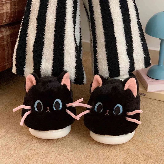 Chaussons Chat noir moustaches roses