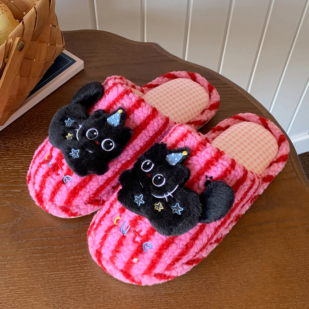 Chaussons Chat sorcier rayé