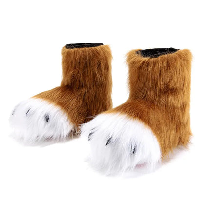 Pattes de chat en fausse fourrure (bottes ou gants)