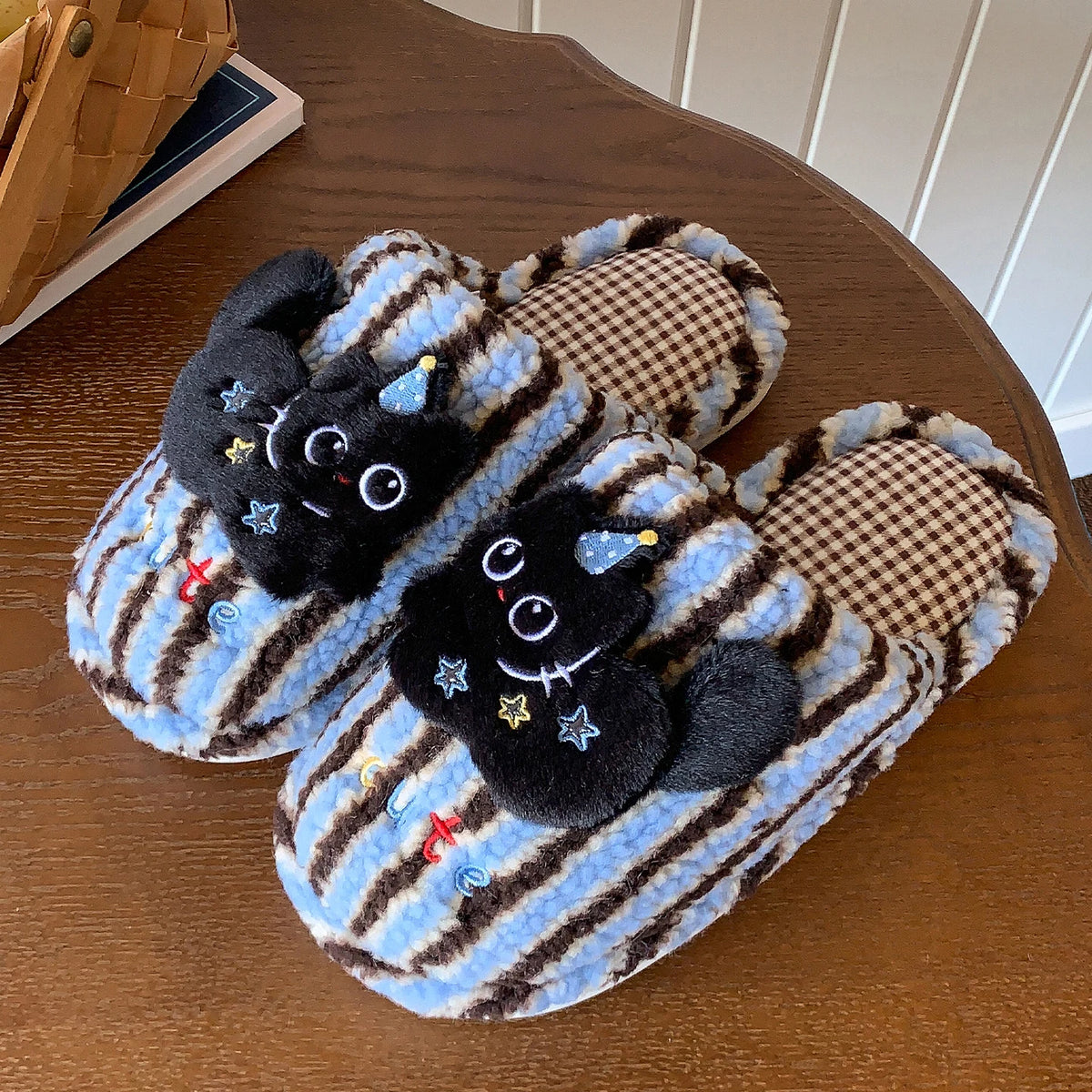 Chaussons Chat sorcier rayé