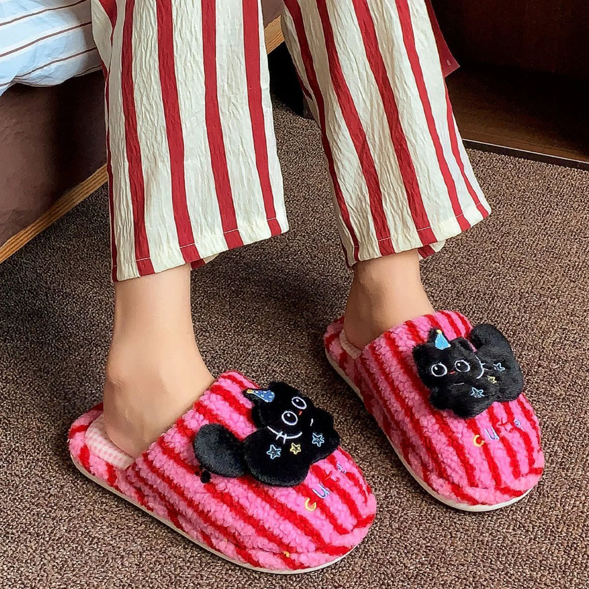 Chaussons Chat sorcier rayé
