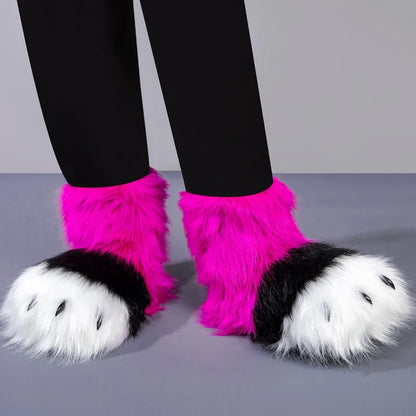 Pattes de chat en fausse fourrure (bottes ou gants)