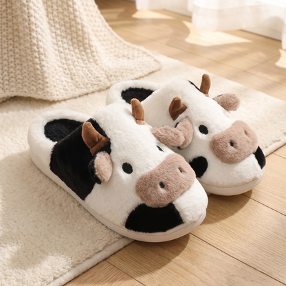 Chaussons Vache câline sur un tapis en laine
