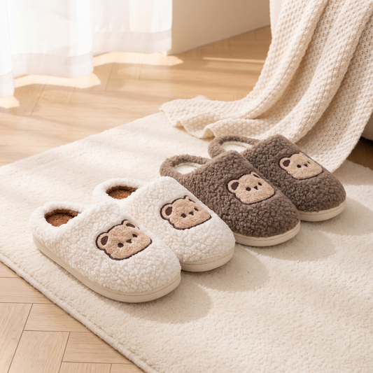 Chaussons posés sur un tapis en laine
