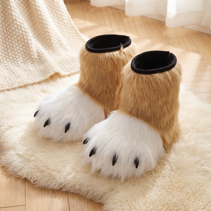 Chaussons posés sur un tapis en laine