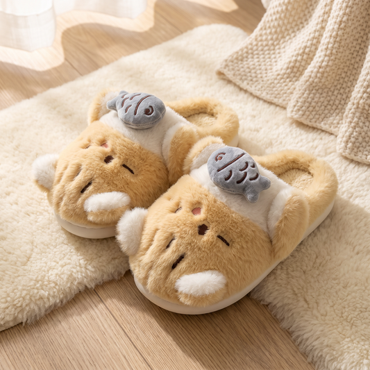 Chaussons posés sur un tapis en laine